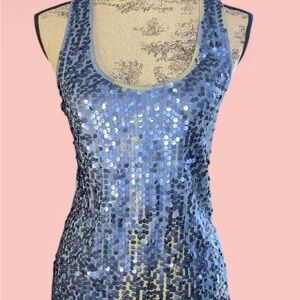 Ann Taylor Blue Sequin Fitted Tank‎ Top